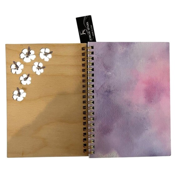 Aloha and Flowers Wooden Covered Notebook/Journal 5x7 Laser 80 Pages New W Tags - Picture 3 of 6